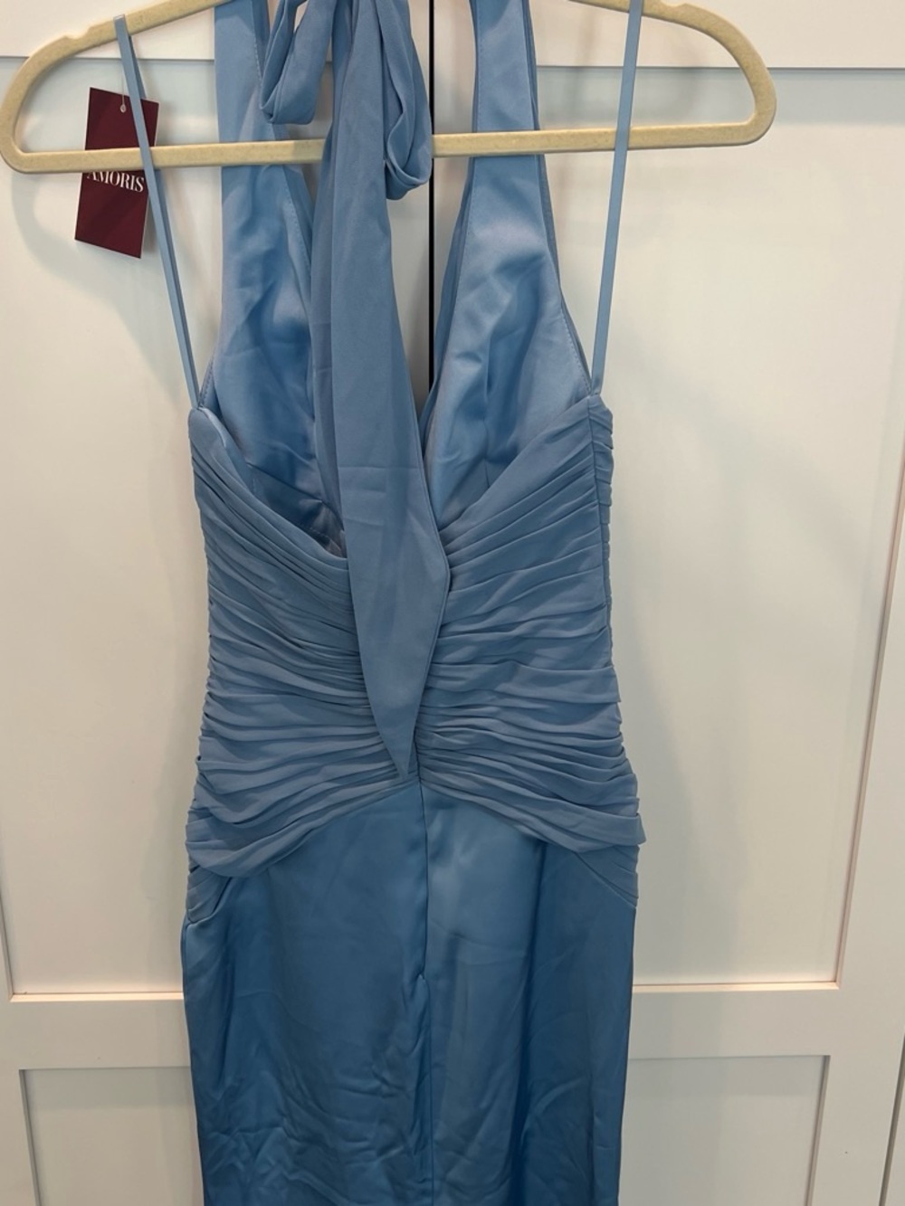 Light Blue Halter Ruched Prom Dress - Picture 3 of 5